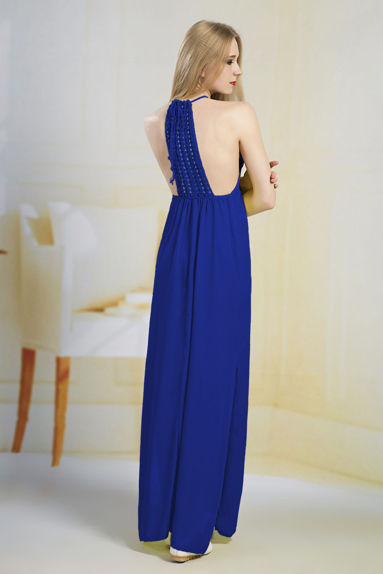 Sexy Hollow Out Beach Dress Crochet Floral Patchwork Chiffon Long Skirt Asymmetrical Design Summer Vacation