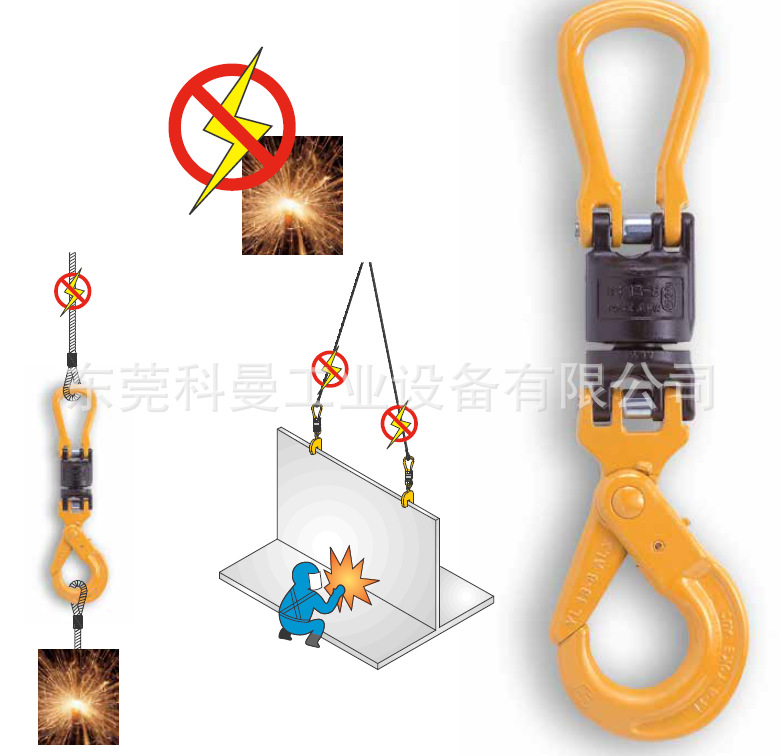 台湾YOKE进口起重吊具绝缘旋转钩8-124原装连接型自锁旋转钩索具