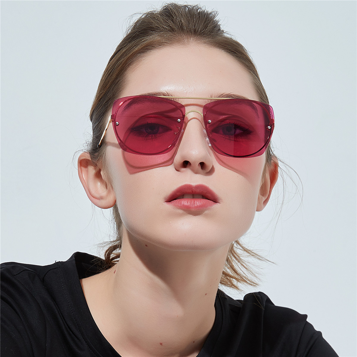 Metal Frameless Sunglasses Fashion Four-frame Large-frame Color Sunglasses Wholesale display picture 3