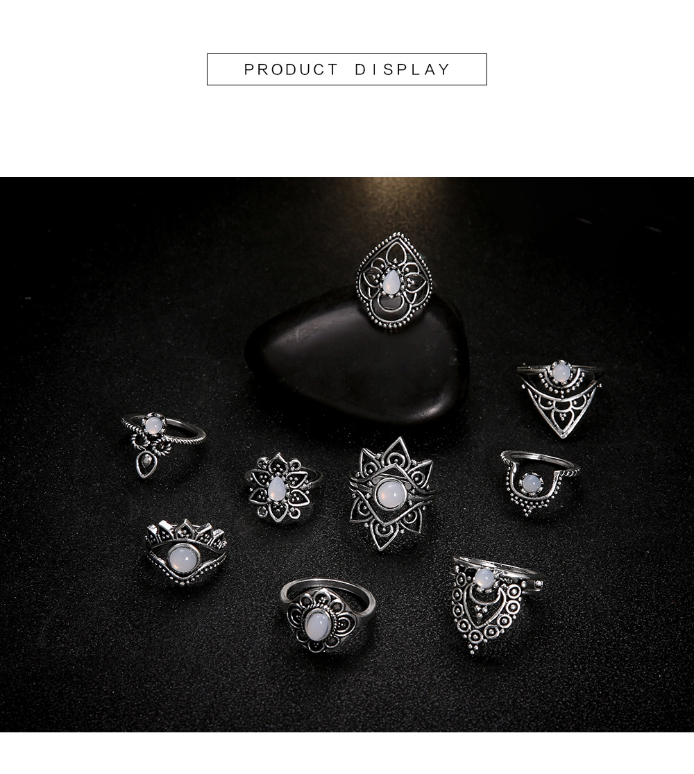 Wholesale Jewelry Retro Diamond Carved Crown Starry 9-piece Combination Ring Nihaojewelry display picture 4