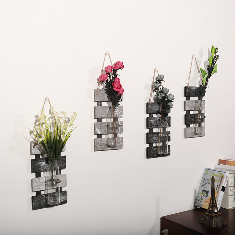 Producción y procesamiento de madera pared decoración hidropónico florero pared colgante creativo habitación pared decoración colgante tablero original en stock