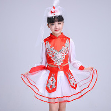 新款少数民族少儿童蒙古族舞蹈裙子幼儿园蒙古族女孩表演出服装女