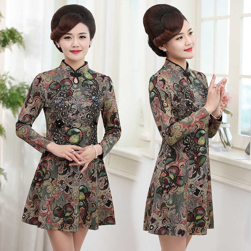 端庄大气优雅高贵气质宴会旗袍婚礼服修身显瘦中年妈妈春装连衣裙|ru