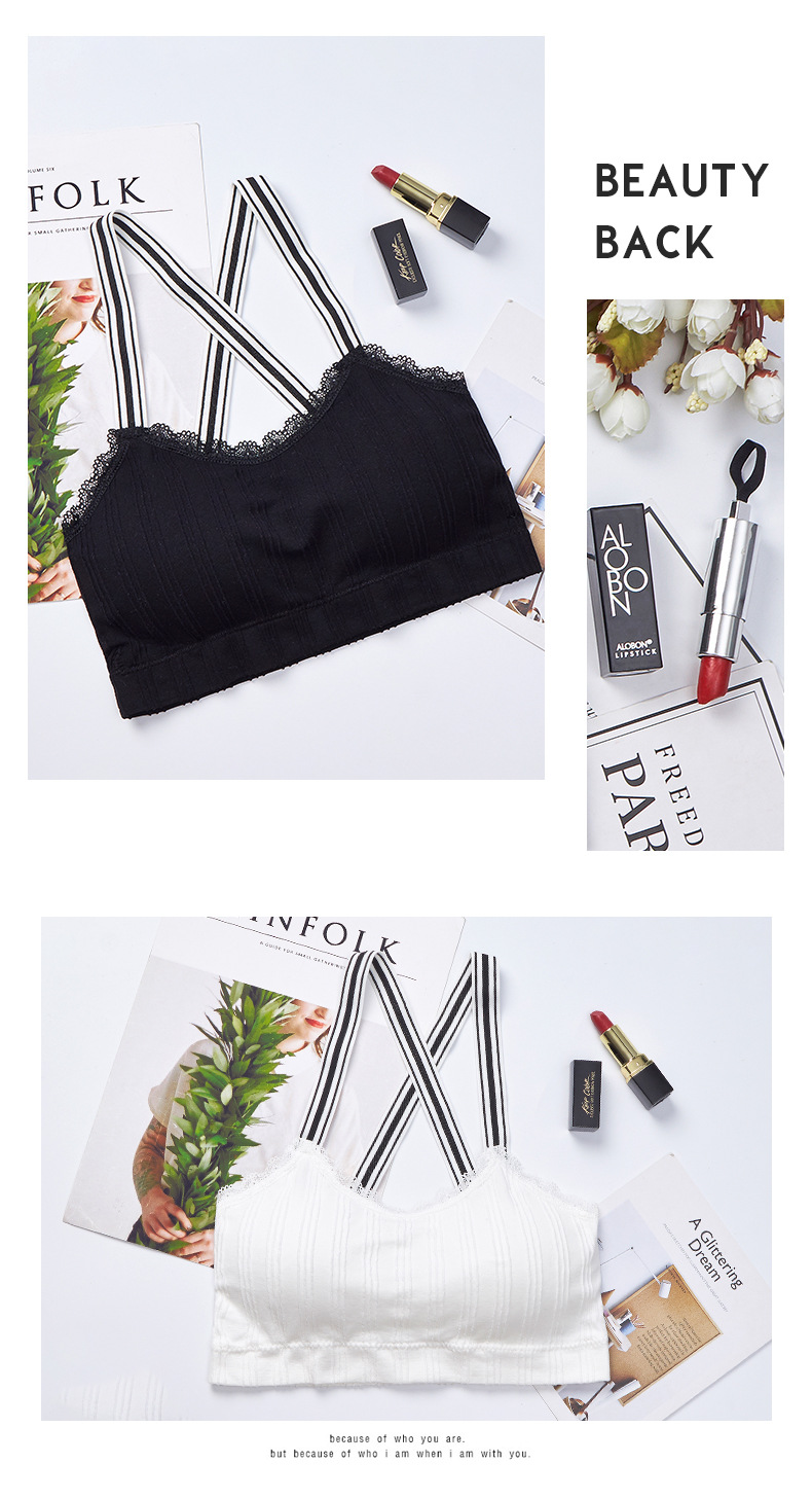 Wholesale of black and white striped shoulder-strap women's sports shockproof, rims, comfortable base, halter tops and chest pads detail image 9