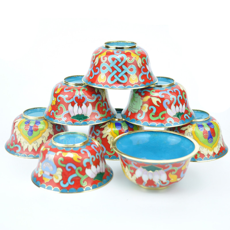 景泰蓝供水碗八吉祥供杯佛堂贡品纯手工铜胎掐丝珐琅佛具厂家直销