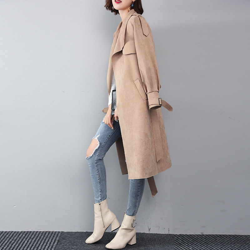 质量保证中长风衣女麂鹿皮绒大衣春秋季新款英伦休闲大码显瘦外套|ms