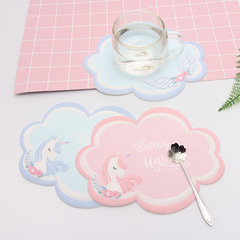 雲朵夢樂園pvc軟膠杯墊 卡通創意獨角獸餐墊 桌面家居隔熱防滑墊