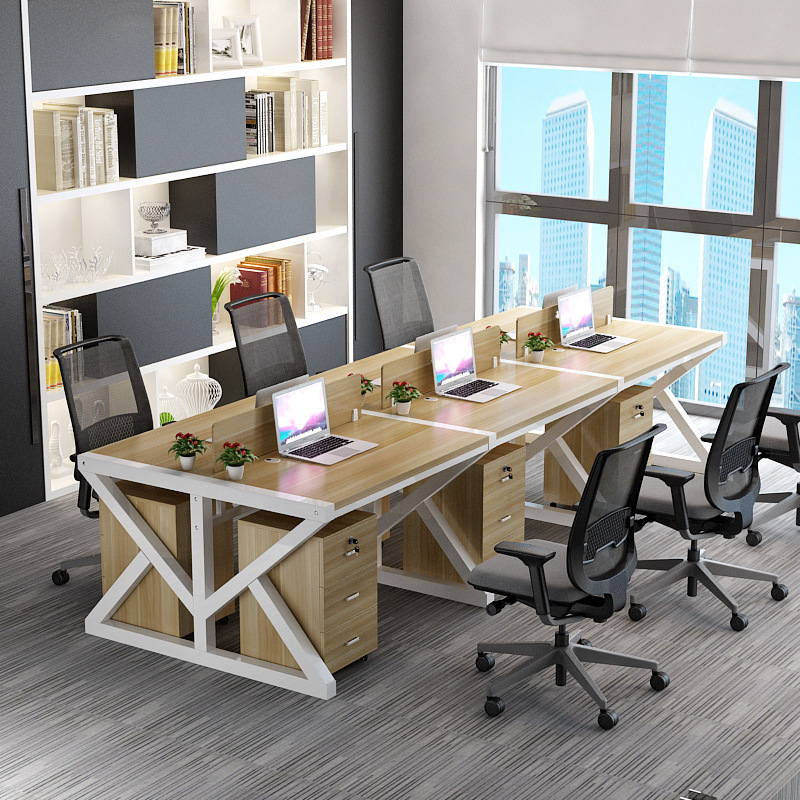 Staff desk 4 people sit with partition work card computer desk and chair combination 6 People staff desk station