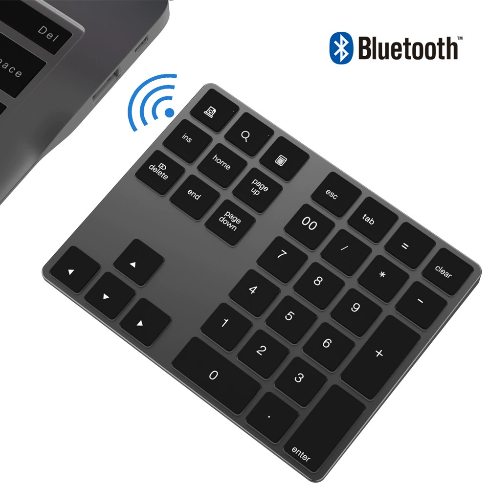 Bluetooth Numeric Keypad BT181, Aluminum Alloy 34-Key Compact, Apple-compatible