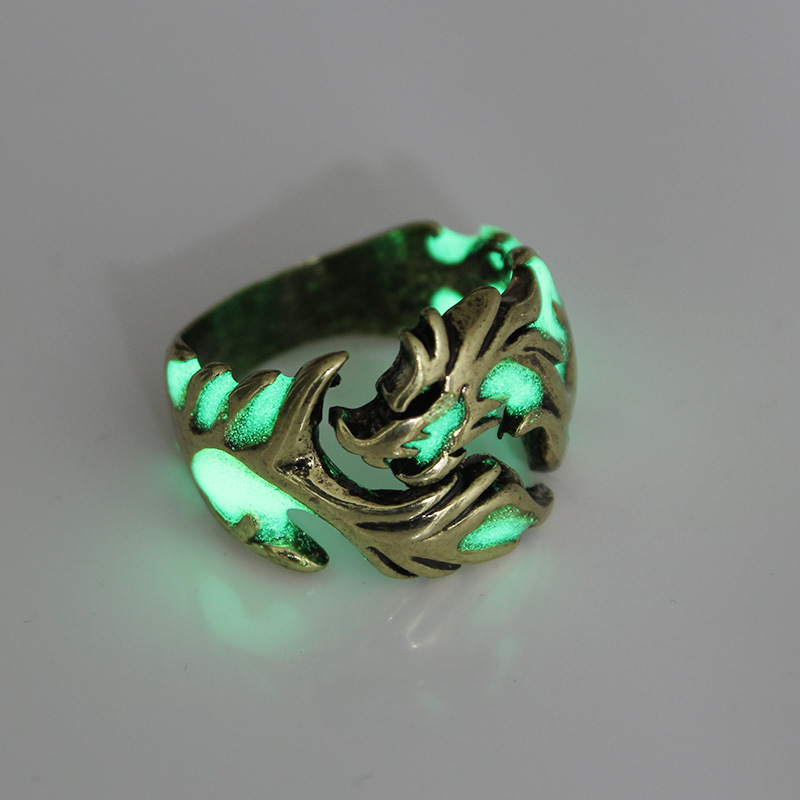 vintage irregular hollow multi-color luminous dragon ring wholesale nihaojewelry