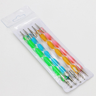 Promotional diy nail art double point drill pen Crystal spiral rod nail point pen 5 set of five pieces