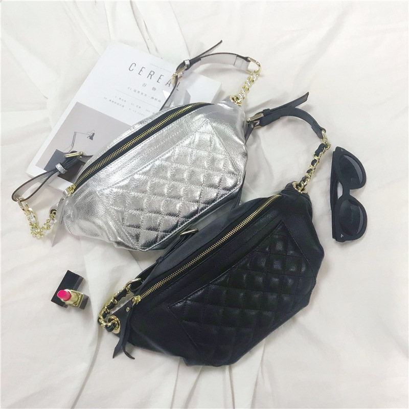 真皮女包宋茜明星同款腰包小香风菱格链条胸包头层牛皮单肩斜挎包|ms