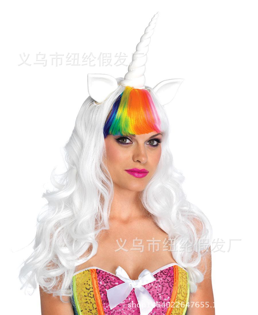 Peluca de color de UNICORN colorido peluca ondulada colorida caballo anime Peluca de UNICORN