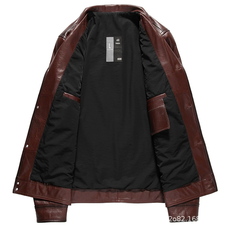 Leather jacket, cowhide, genuine leather, square neckline