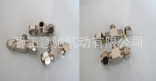 全铜镀镍卡套接头 卡套中部螺纹三通接头8-01 T型正三通接铜管油