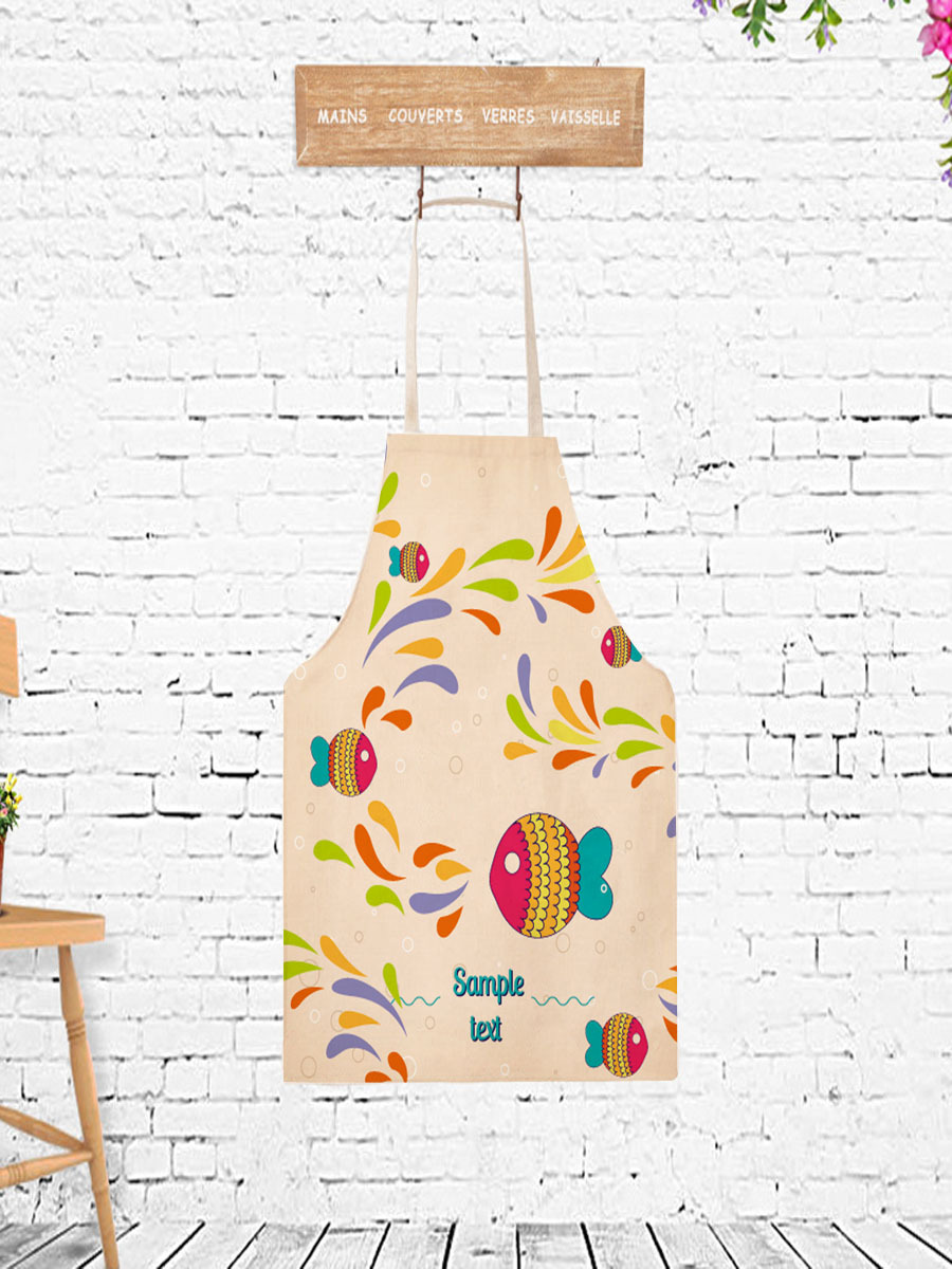 卡通魚廚房圍裙時尚可愛做飯圍裙常人兒童圍裙可定制logo印字圍腰