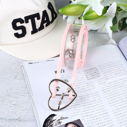 Fashionable Minimalist Transparent Resin Plastic Belt with Round buckle Heart buckle Women's Belt Jeans Student Accessory