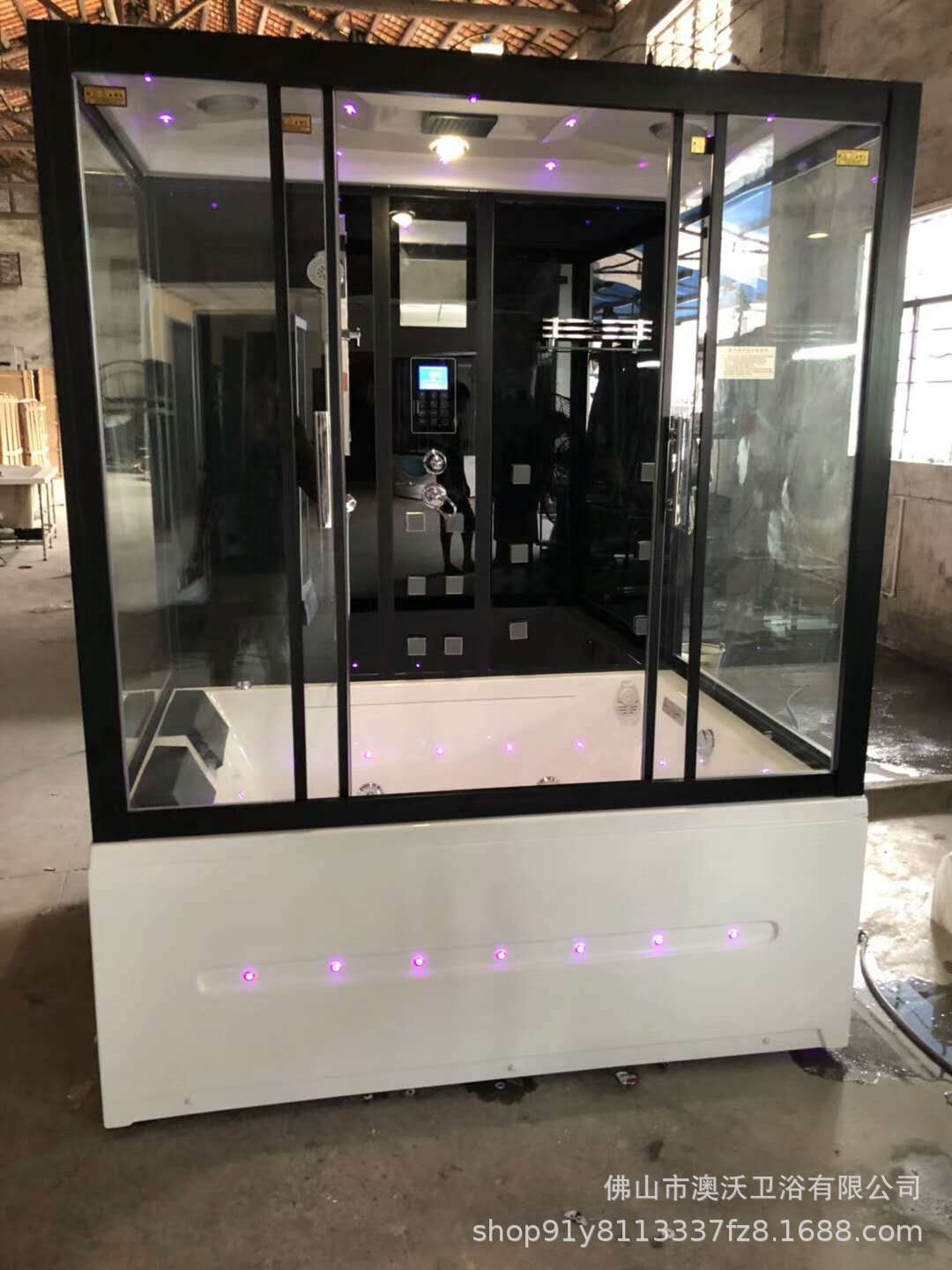 Ducha con bañera sala de vapor húmeda integrada sala de vapor de vidrio negro doble cuarto de ducha baño Baño