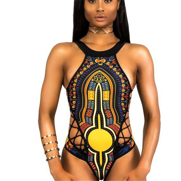 new one-piece ethnic style printed back zipper bikini NSHL42298