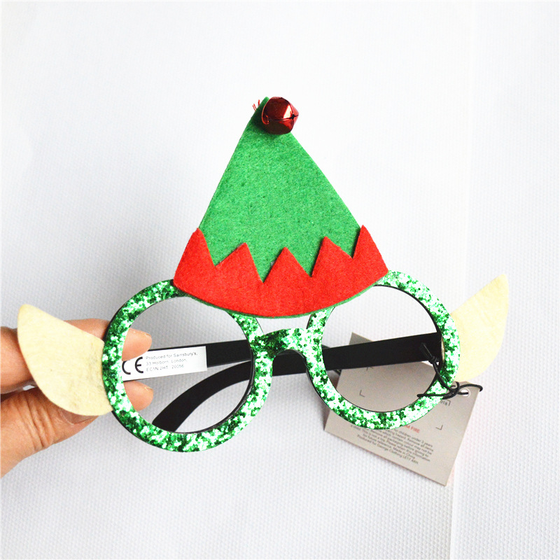 出口聖誕節裝飾眼鏡框樹脂金粉綠聖誕帽款聖誕派對用品Christmas
