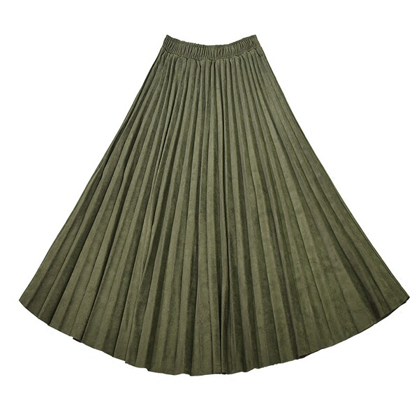 Demi-season velvet long pleated skirt