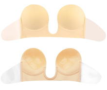 新款U形深V提胸罩杯上托隐形胸贴一片式透明侧翼生物硅胶文胸