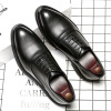 Footwear English style pointy toe for leisure for leather shoes, black classic suit, plus size