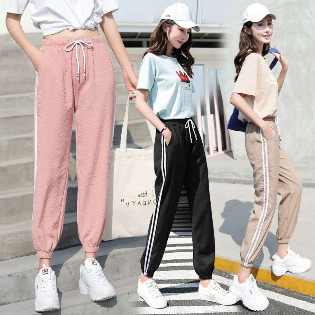 Autumn New new pattern Sports pants student Korean Edition Harajuku bf Wave Thin section Easy Large ins Ankle banded pants