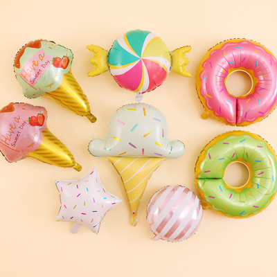 children birthday decorate doughnut ice cream Cartoon Aluminum balloon party Supplies originality Food balloon