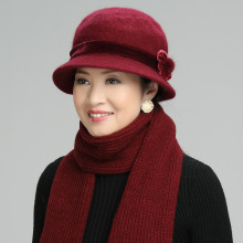 冬季中老年帽子女兔毛帽加绒保暖毛线帽秋冬老年中年妈妈围巾套帽