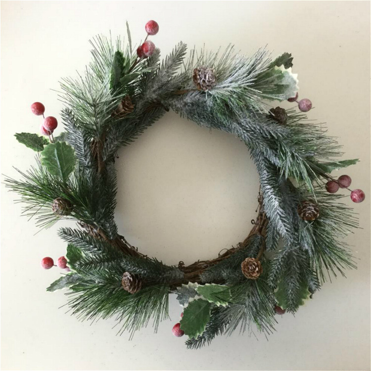 仿真雪松圣诞花环 浆果环松针花环圣诞节装饰雪环室内装饰拍照用
