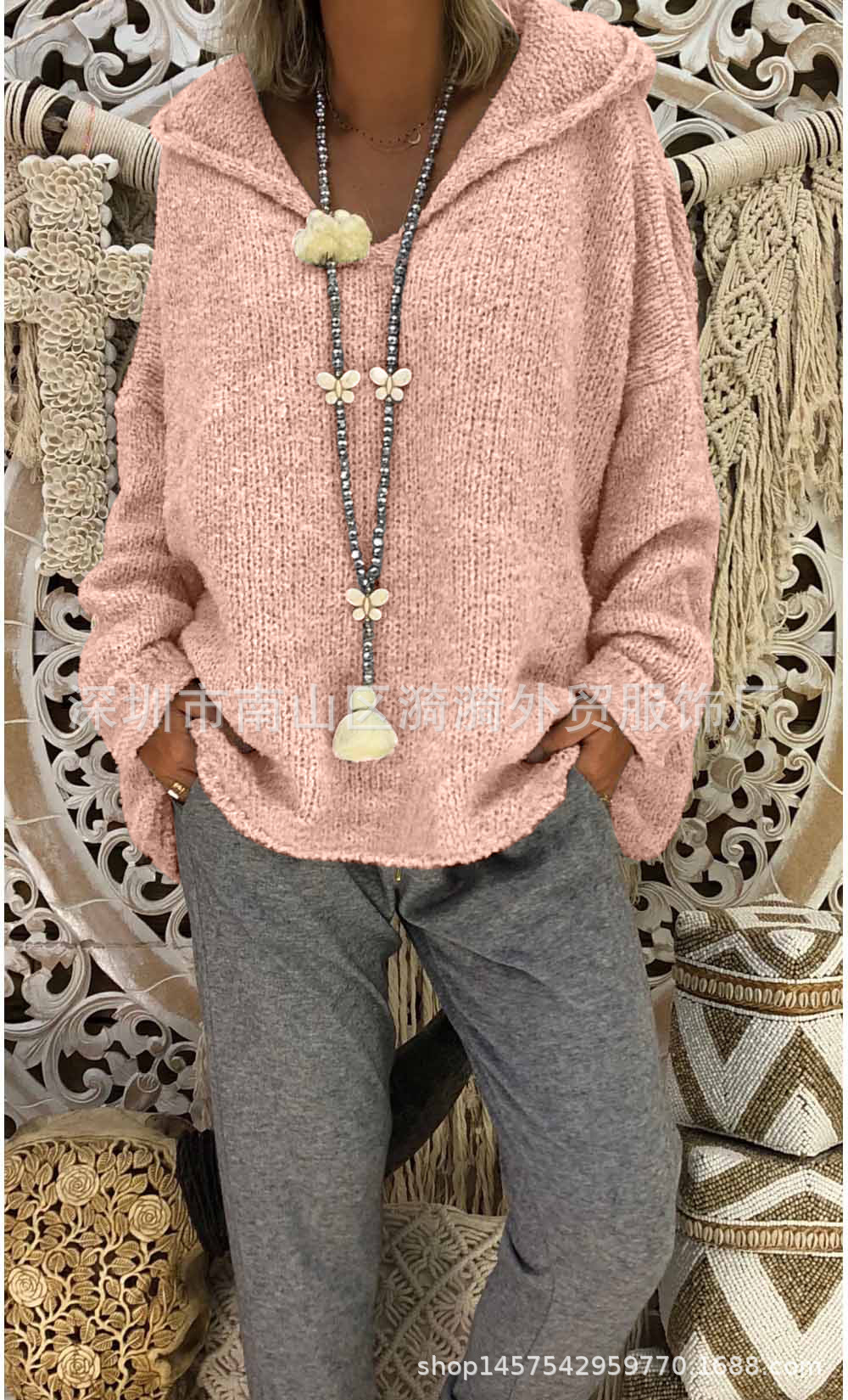 New Top Fashion Sexy Loose Hooded Sweater