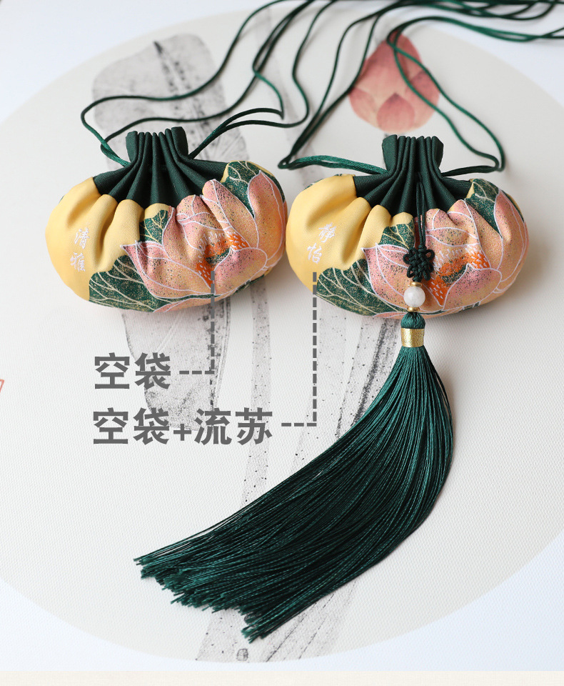 厂家批发古风流苏荷包宫廷随身香囊车挂荷花香包空袋穗子创意礼物-阿里巴巴