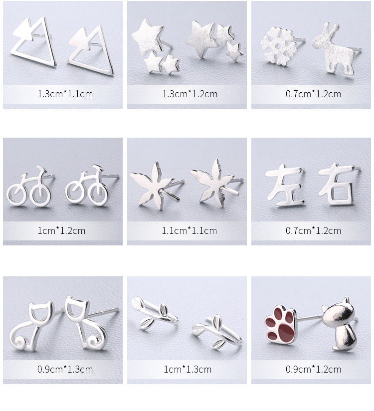 1 Paire Mignon Sucré Triangle Noeud D'arc Flocon De Neige Placage Argent Sterling Boucles D'oreilles display picture 1