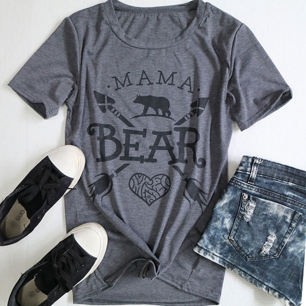 Loose Fit Summer T Shirt for Women Unique Bear Print Short Sleeve Casual Style Wholesale Available