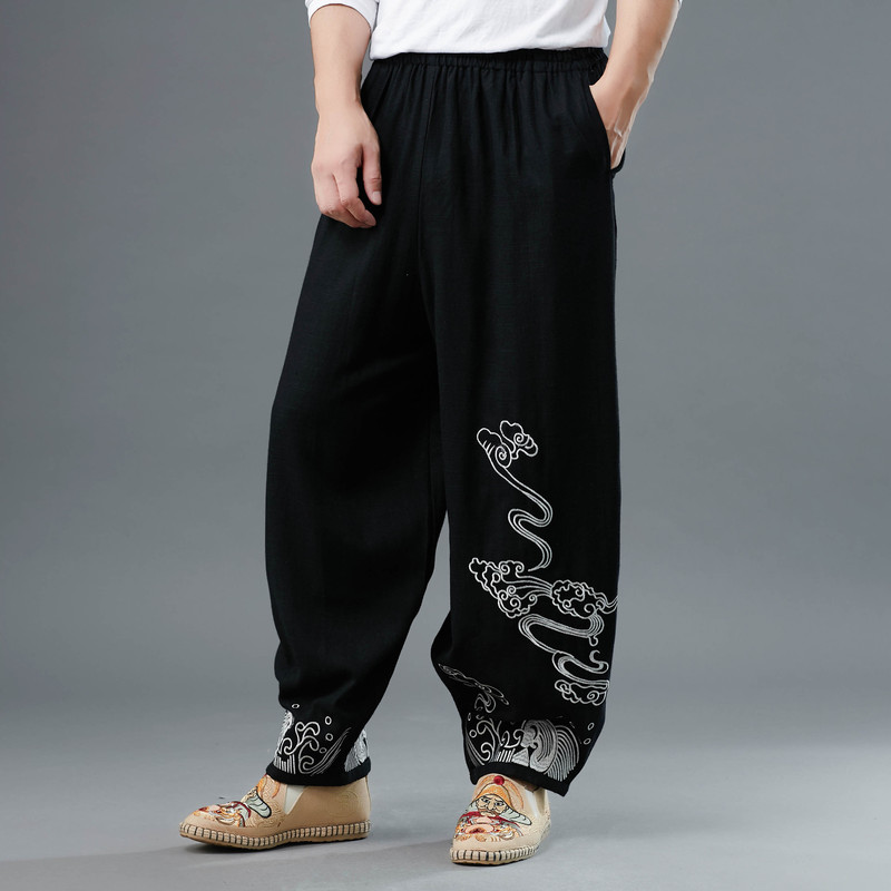 Men Taichi Kung fu pants National Men pants, Ma Weila embroidered pants