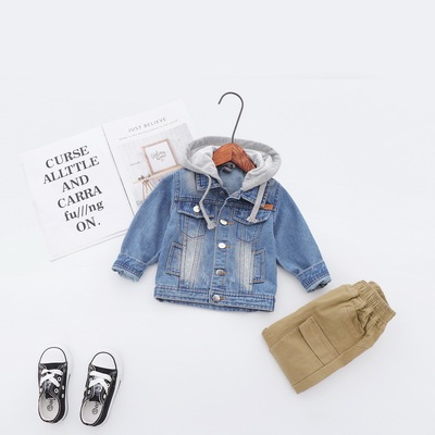 2019年新品春款品牌童裝男童兒童水洗柔軟磨破潮牛仔外套批發代發