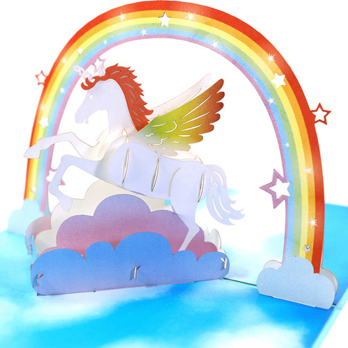 Holiday greeting cards creative animal 3D handmade unicorn paper sculpture birthday gift small card wholesale