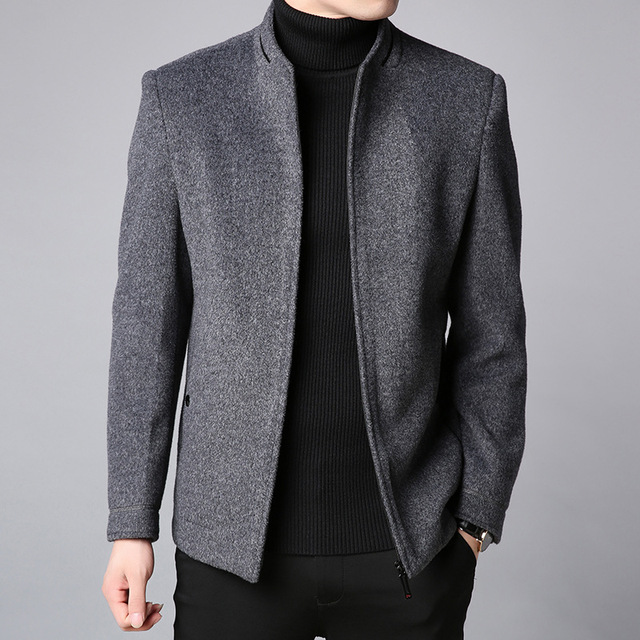 2018 mùa đông nam mới áo len ngắn áo khoác rắn màu đứng cổ áo kinh doanh áo len trung niên Áo khoác len