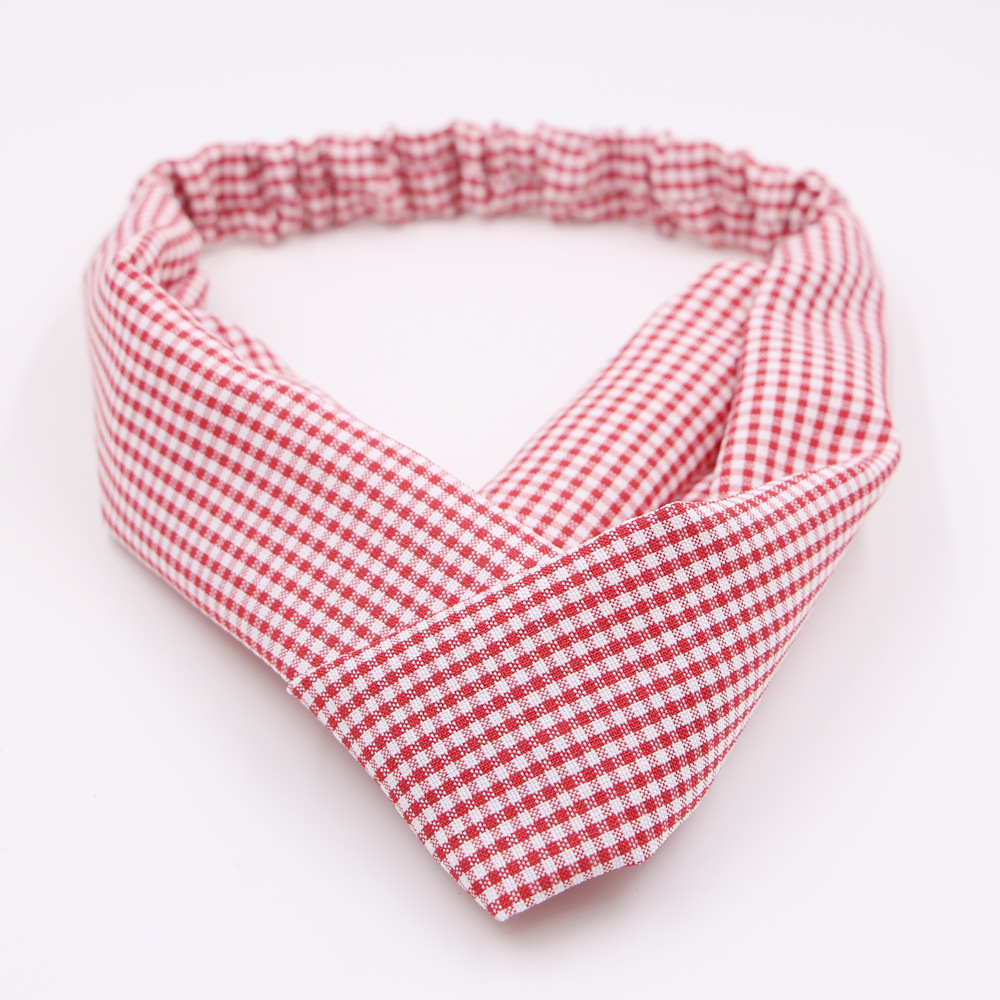 Fabric Size Checkered Cross Elastic Korean Wash Ladies Wild Cross Hair Band display picture 3