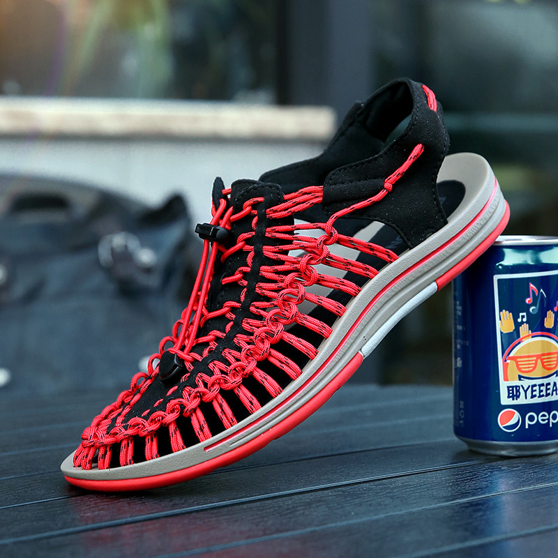 2018夏季新款情侣手工编织男夏天休闲包头潮男士罗马鞋