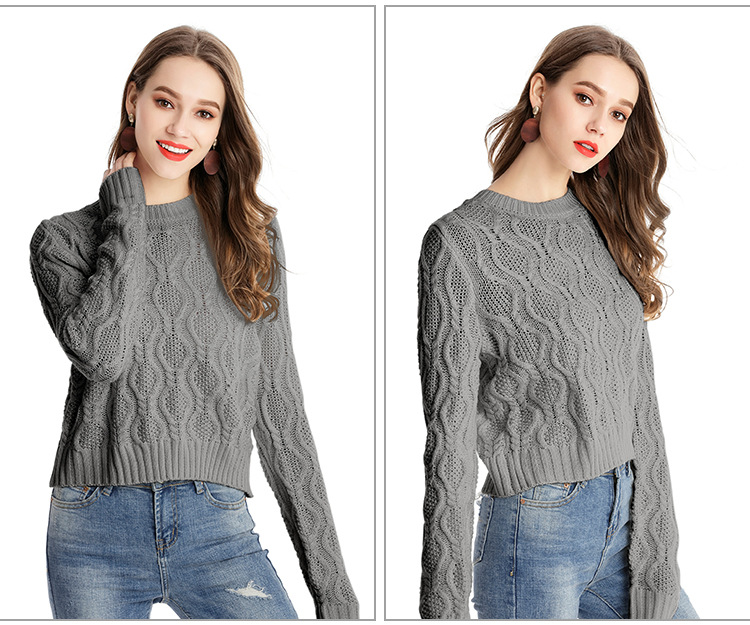 solid color round neck pullover sweater NSYH22106