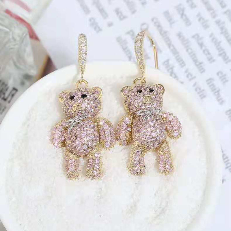 Du Sud Corée Dongdaemun Creative Sweet Girl Mignon Little Bear Boucles D'oreilles De Luxe Haut De Gamme Beaux Zircon-intégré Boucles D'oreilles Hippie display picture 3