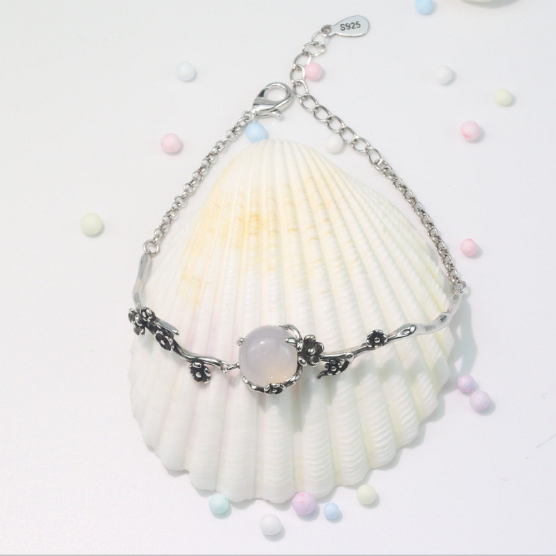 Luna sombra fría pulsera ciruela Luna Noche Bosque blanco Calcedonia estilo coreano personalidad simple estudiante Mori novias entrega de una sola pieza