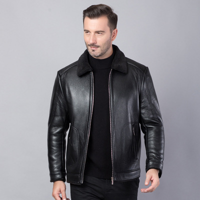 Middle and old age leather clothing Men's Fur integrated 2017 winter new pattern Plush keep warm Zipper section business affairs leisure time coat