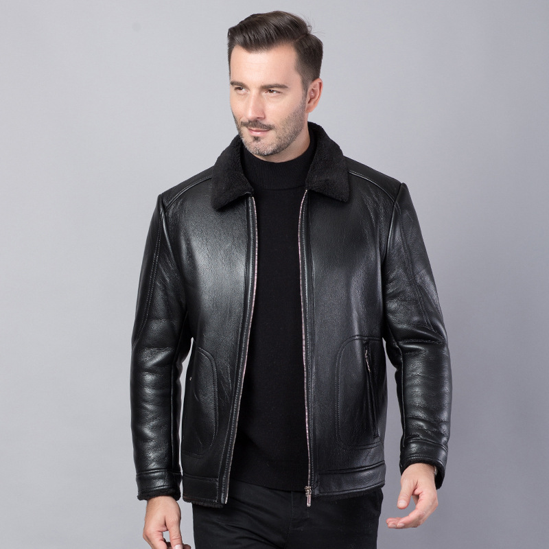 Middle and old age leather clothing Men's Fur integrated 2017 winter new pattern Plush keep warm Zipper section business affairs leisure time coat