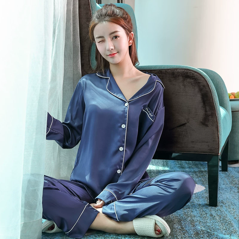 Демисезонный pijama с вышивкой, тонкая летняя рубашка длинный рукав, шелковый комплект, домашняя одежда