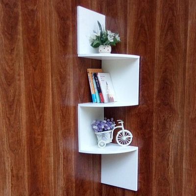厂家批发墙上书架多层置物架白色PVC木塑板创意转角隔板壁挂