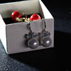 Zirconium with bow, sophisticated fashionable earrings, silver 925 sample, Korean style, cat's eye