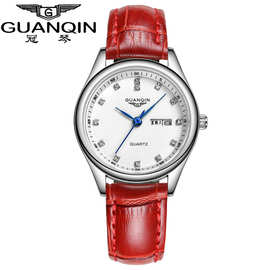 瑞士新款品牌石英表 精致镶钻双日历学生女表 时尚防水女士手表